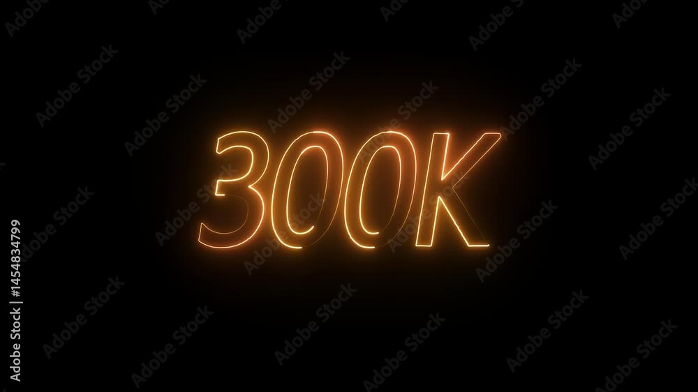 300K follower Neon Text Animation on Black Background. 300k Followers Celebration text animation. 300K follower Neon Text Animation on Black Background. 300k Followers Celebration text animation.