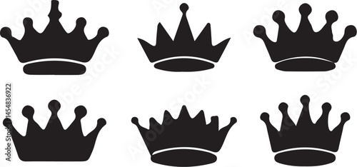 Regal Array of Crowns: A collection of six uniquely crafted crown silhouettes, each exuding elegance, authority, and regal splendor, ready to grace any design. 