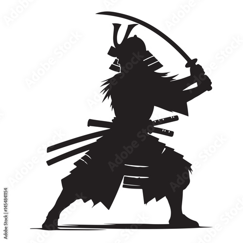Powerful Samurai Warrior Silhouette Illustration in Attack Stance