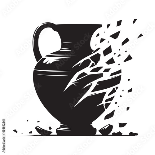 Broken Vase Silhouette Vector Illustration Symbolizing Fragility and Loss