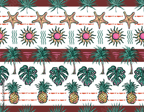 rendy  summer beach vacation Horizontal Stripes tropical mood  , Colorful  Modern Vacation  seamless pattern on Striped