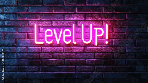 Wallpaper Mural Bright neon inscription "Level Up!" against the background of a brick wall, symbolizing development and improvement Torontodigital.ca