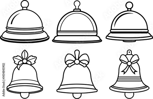 Bells Christmas line art, vector , illustration, horizontal, isolated assets, silhouette