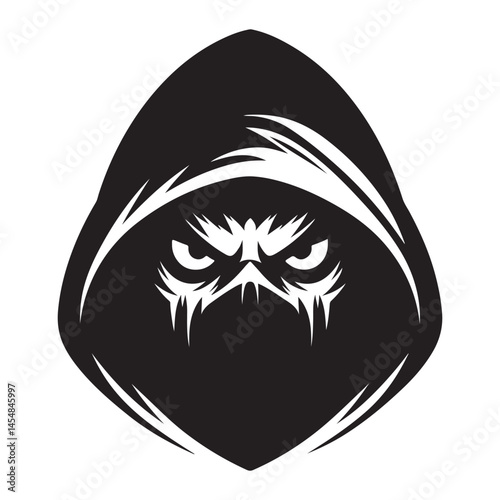 Mysterious hooded figure silhouette illustration with hidden face vector