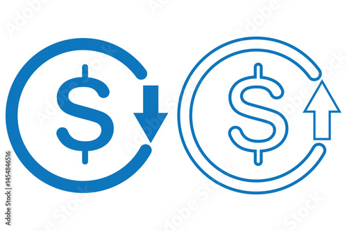 Dollar rate increase vector icon set. Rise cost vector illustration. Business money cash increase signs set eps 10 