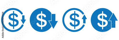 Set of cost symbol dollar increase and decrease icon. Money vector symbol isolated on background  design eps 10 