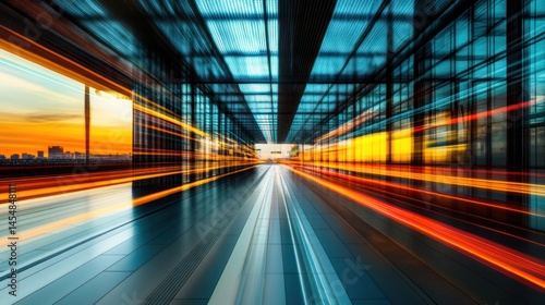 Motion blur urban tunnel at sunset