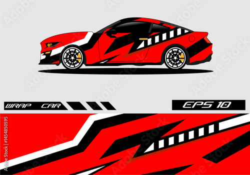 Red sports car with dynamic wrap design on display (1)