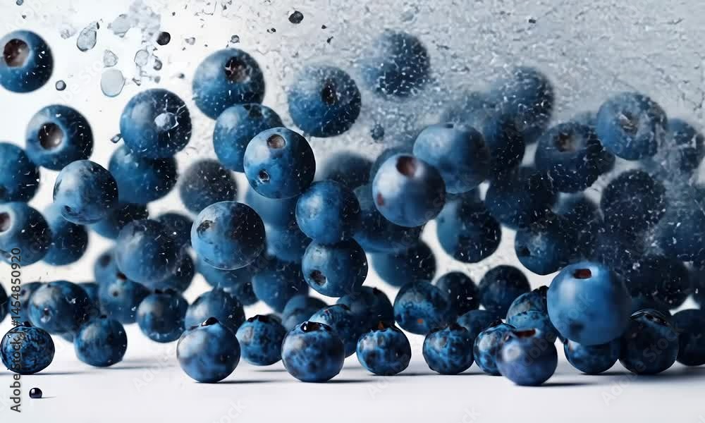 Fresh blueberries splashing on white background