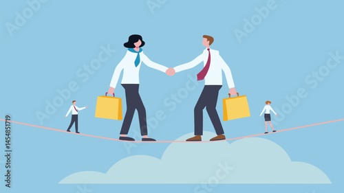 Business partners shake hands balancing risk teamwork trust success and