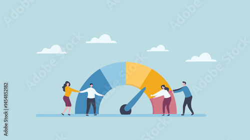 Team boosts performance metrics achieving peak efficiency illustrated design