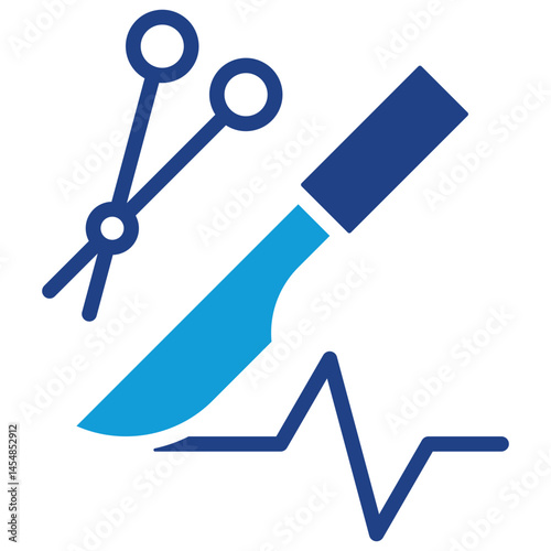 Surgery - silhouette dual tone blue fill icon Surgical tools and heart rate line art