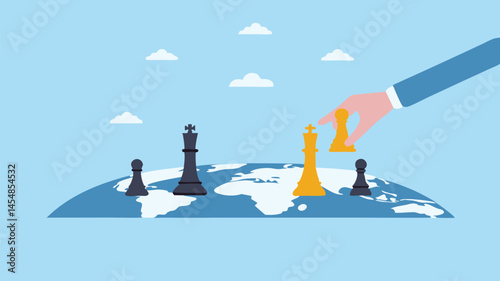 Global Strategy A strategic chess move on the world map planning global business