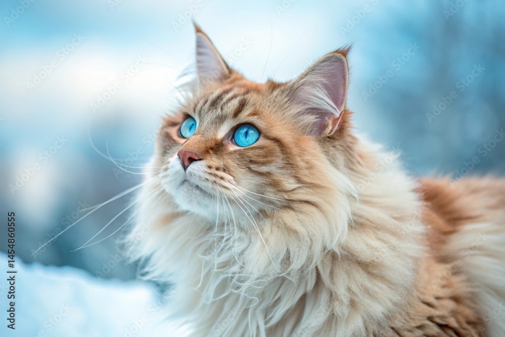 Portrait of a Maine Coon cat with blue eyes on a light background - generated by ai Portrait of a Maine Coon cat with blue eyes on a light background - generated by ai