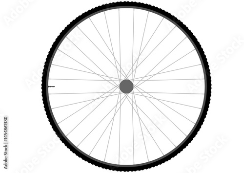 A close-up of a bicycle wheel, highlighting its spokes, hub, and tire—perfect for cycling and transportation themes. Vector.