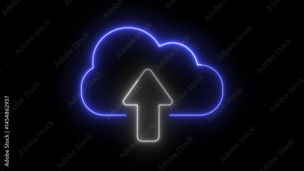 Upload file to cloud icon animation in neon Upload file to cloud icon animation in neon