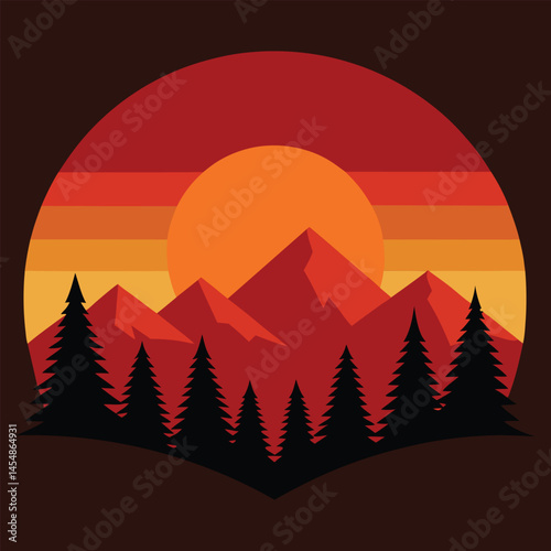 A sunset over the mountains
