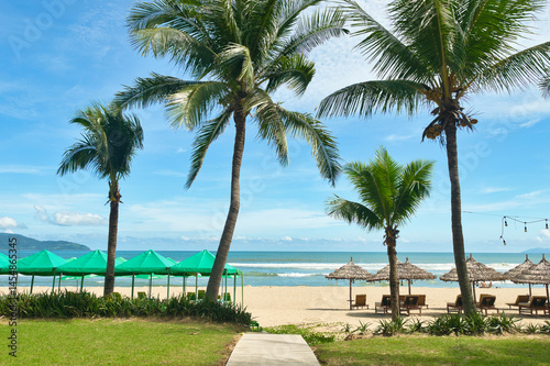 Fototapeta Naklejka Na Ścianę i Meble -  My Khe beach is a beautiful beach in Danang city, Vietnam. My Khe Beach is in Top 6 beautiful beach in the World By Forbes Magazine. 12.7.22