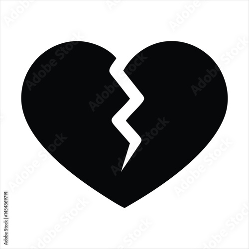 Broken Heart Symbol, Black, Icon, Cracked, Silhouette, Sadness, Love, Relationship, End, Pain.