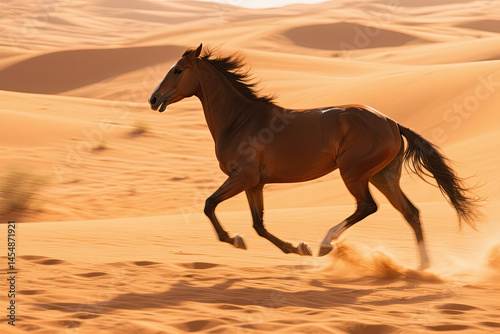 -beautiful powerfull arabic horse running in desart