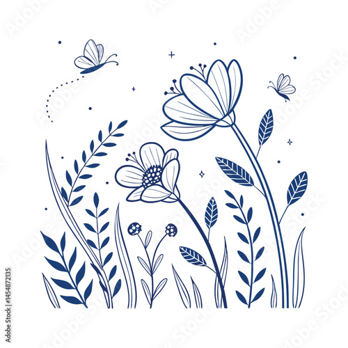 abstract floral background with butterflies