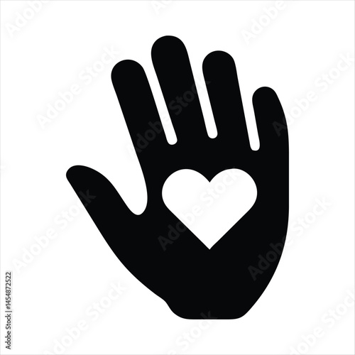 Black Hand Holding White Heart Love, Charity, Donation, Care.