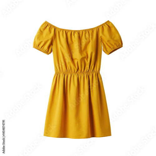 Mustard dress with short sleeves isolated on transparent background