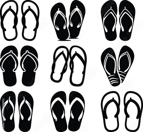 Flip Flops bundle silhouette icon vector art illustration