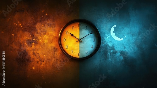 Wallpaper Mural Dual View Clock. Wall Timepiece Depicting Midday and Midnight for Day and Night Contrast Torontodigital.ca