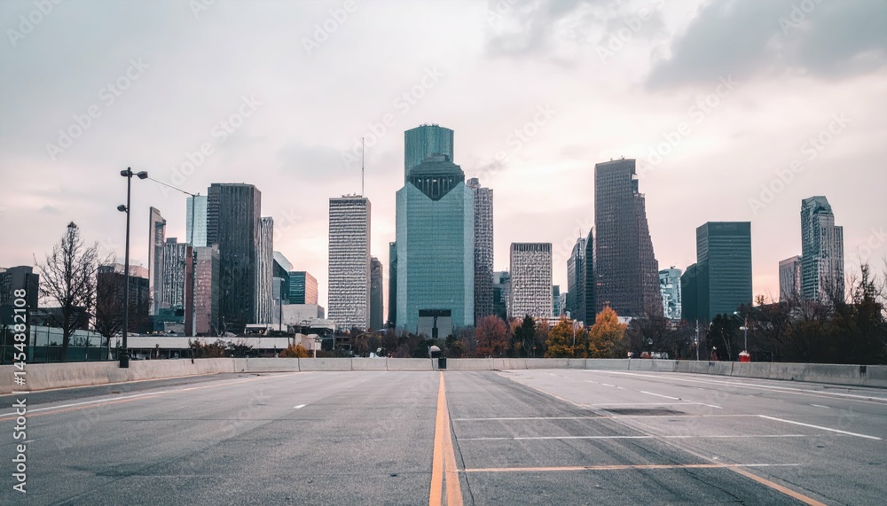 Fototapeta premium Modern Urban Skyline of Houston with Cloudy Sky at Dusk