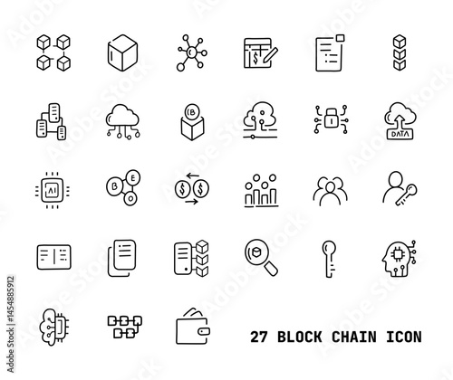 BLOCK CHAIN icon set, blockchain icon. crypto currency block chain logo icon isolated vector white background
