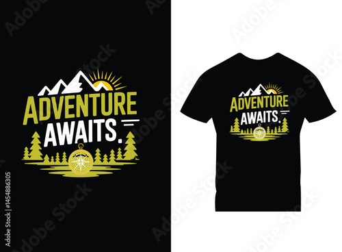 Adventure and Travel Typography T-shirt Design with Mountain and Quote