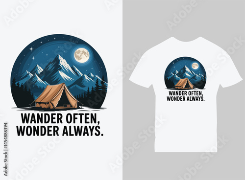 Adventure and Travel Typography T-shirt Design with Mountain and Quote