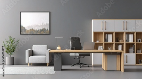 Wallpaper Mural Minimalist Modern Office Scene with Grey Tones and Natural Touch Torontodigital.ca