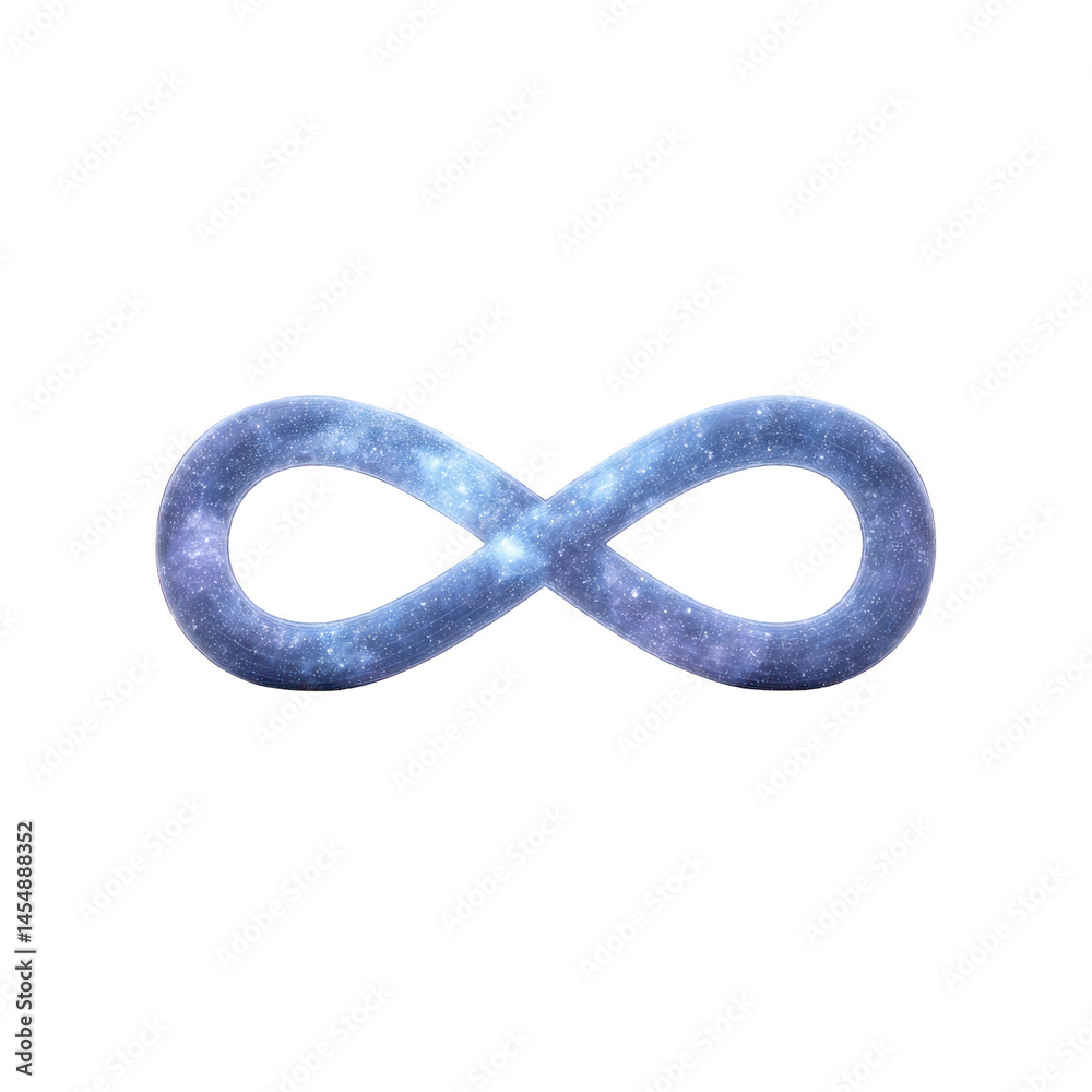 Naklejka premium Glowing infinity symbol with cosmic texture, representing endless possibilities and universe vastness. symbol ethereal glow evokes sense of wonder and timelessness