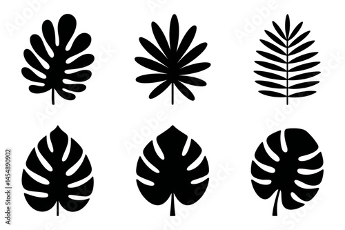 Tropical leaves silhouette vector design elements