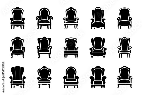 Elegant antique armchair furniture silhouette set