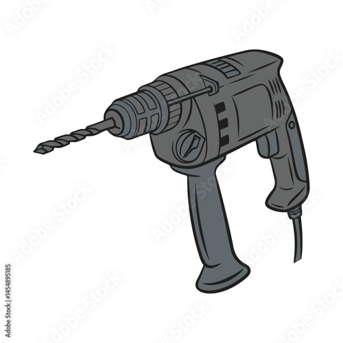 Electric hand drill tool and drill bit vector 