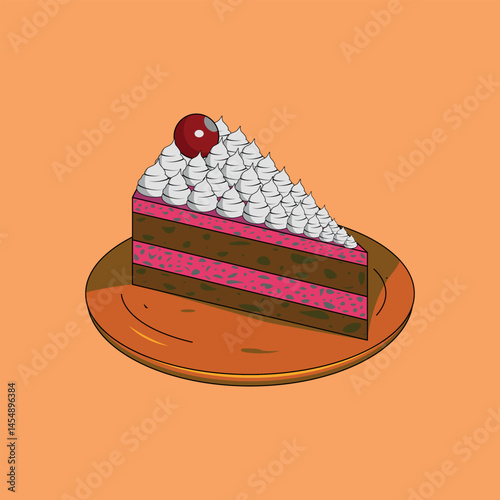 Slice of Cherry Chocolate Cake – Vector Illustration