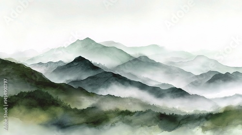 Serene Abstract Watercolor Landscape with Soft Green and Gray Hues