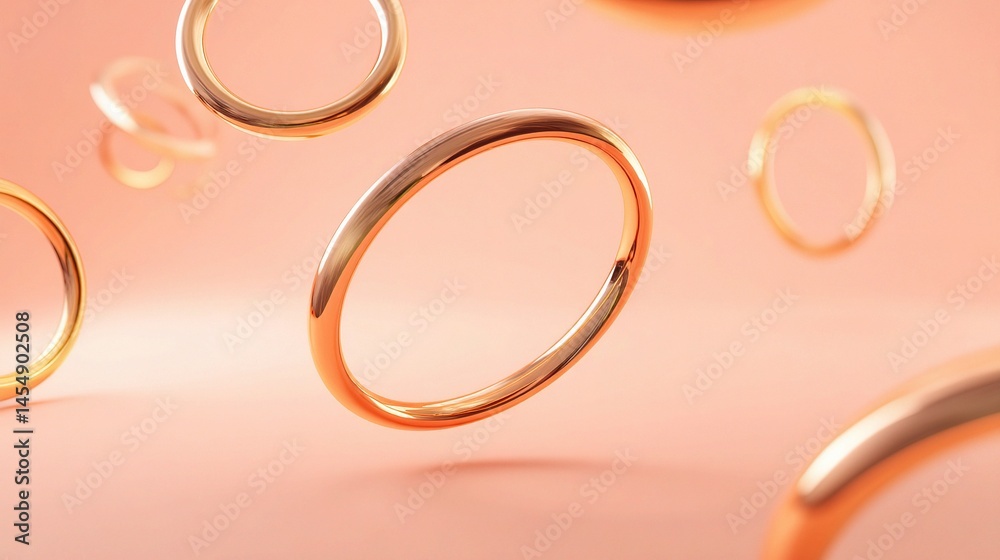 Floating 3D Rings with Soft Shadows on a Peachy Background Floating 3D Rings with Soft Shadows on a Peachy Background