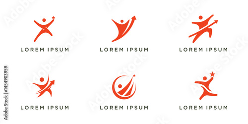Set of Success people logo with arrow and star