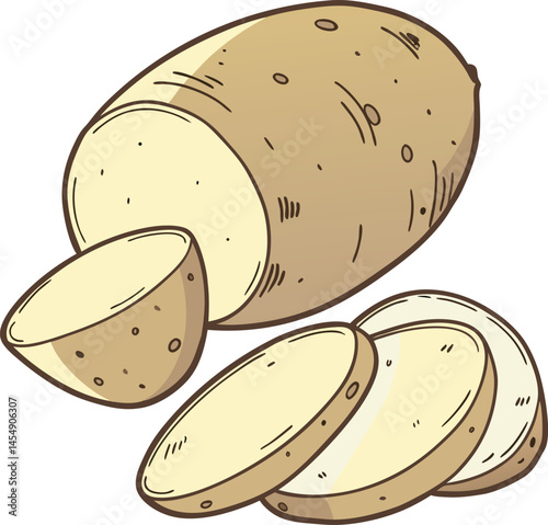 Sliced Potato Illustration – Whole and Cut Raw Potato Vector