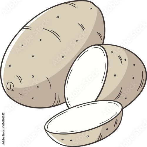 Sliced Potato Illustration – Whole and Cut Raw Potato Vector