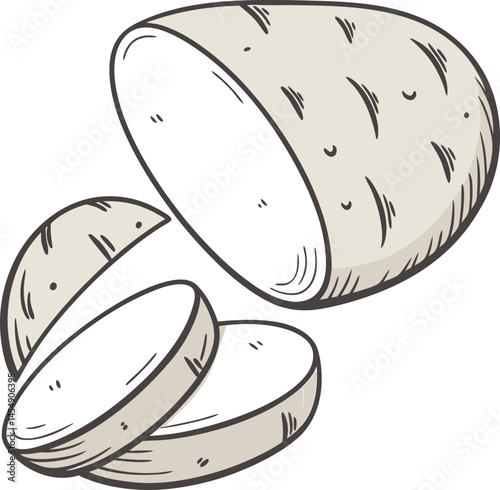 Sliced Potato Illustration – Whole and Cut Raw Potato Vector