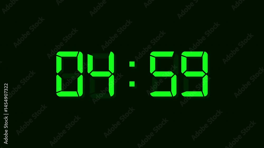 Neon glowing Countdown timer clock number 10 minute from 0 second.
