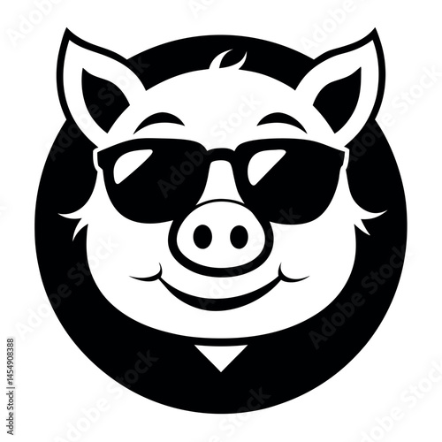 Cute Pigs in Sunglasses - Vector Illustration Set