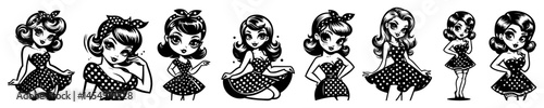 set of pin-up girls in vintage cartoon style