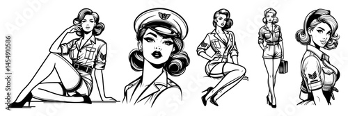Flight Attendant Pin‑Up Collection – Vintage Airline Vector Set