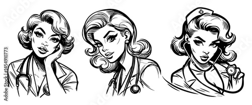 pin-up medical portraits illustration

